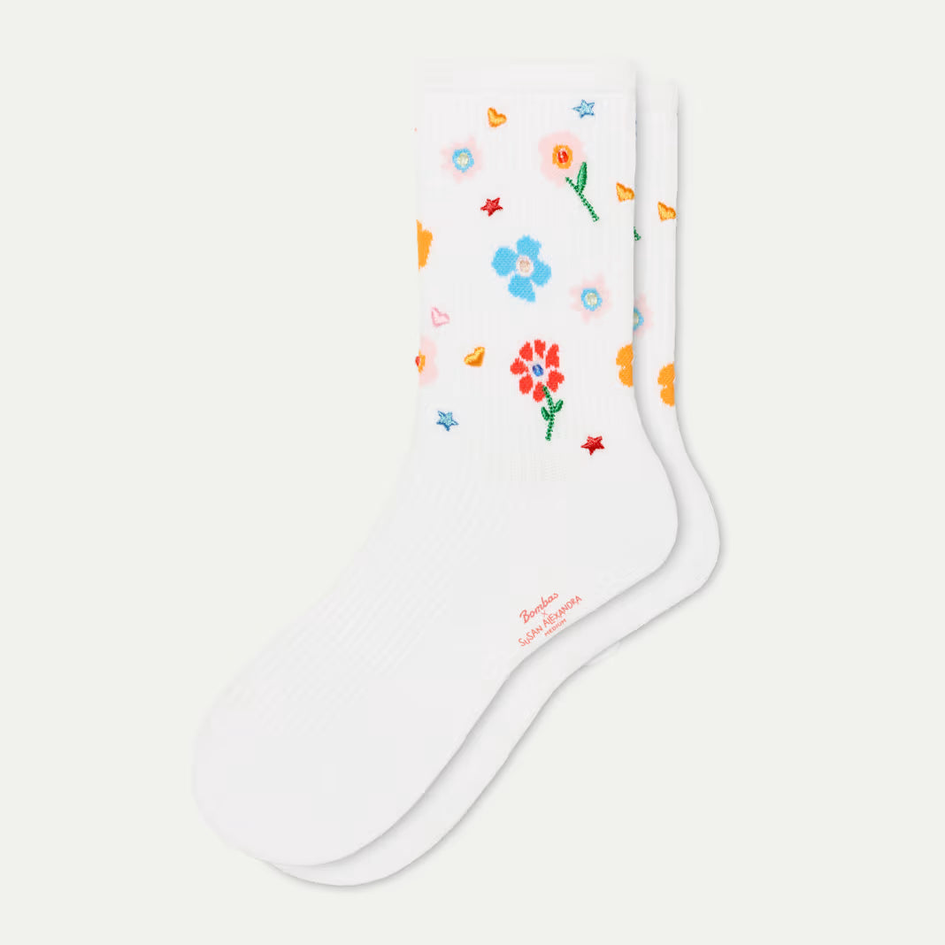 Bombas x Susan Alexandra Floral Embroidered Half Calf Socks