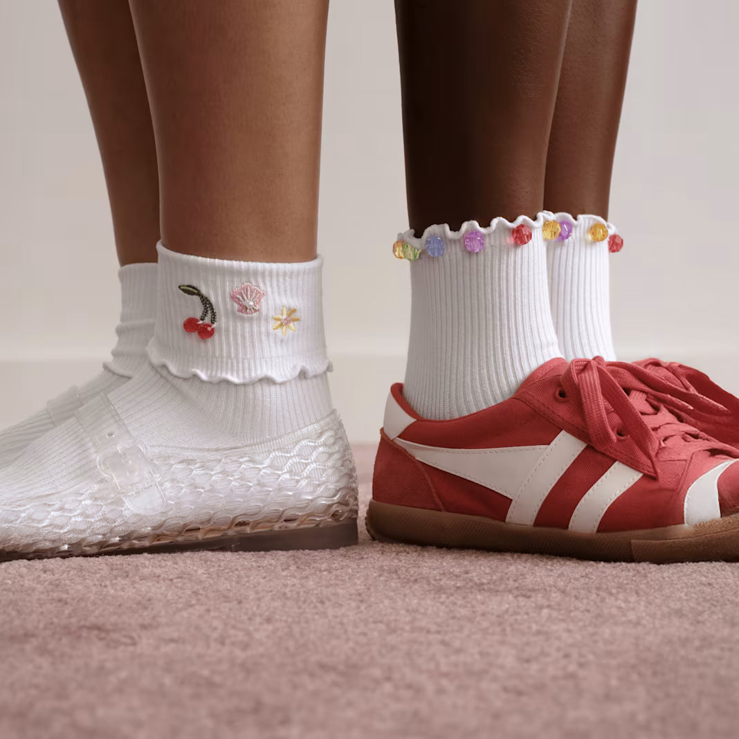Bombas x Susan Alexandra Embellished Ruffle Rib Quarter Sock 2-Pack