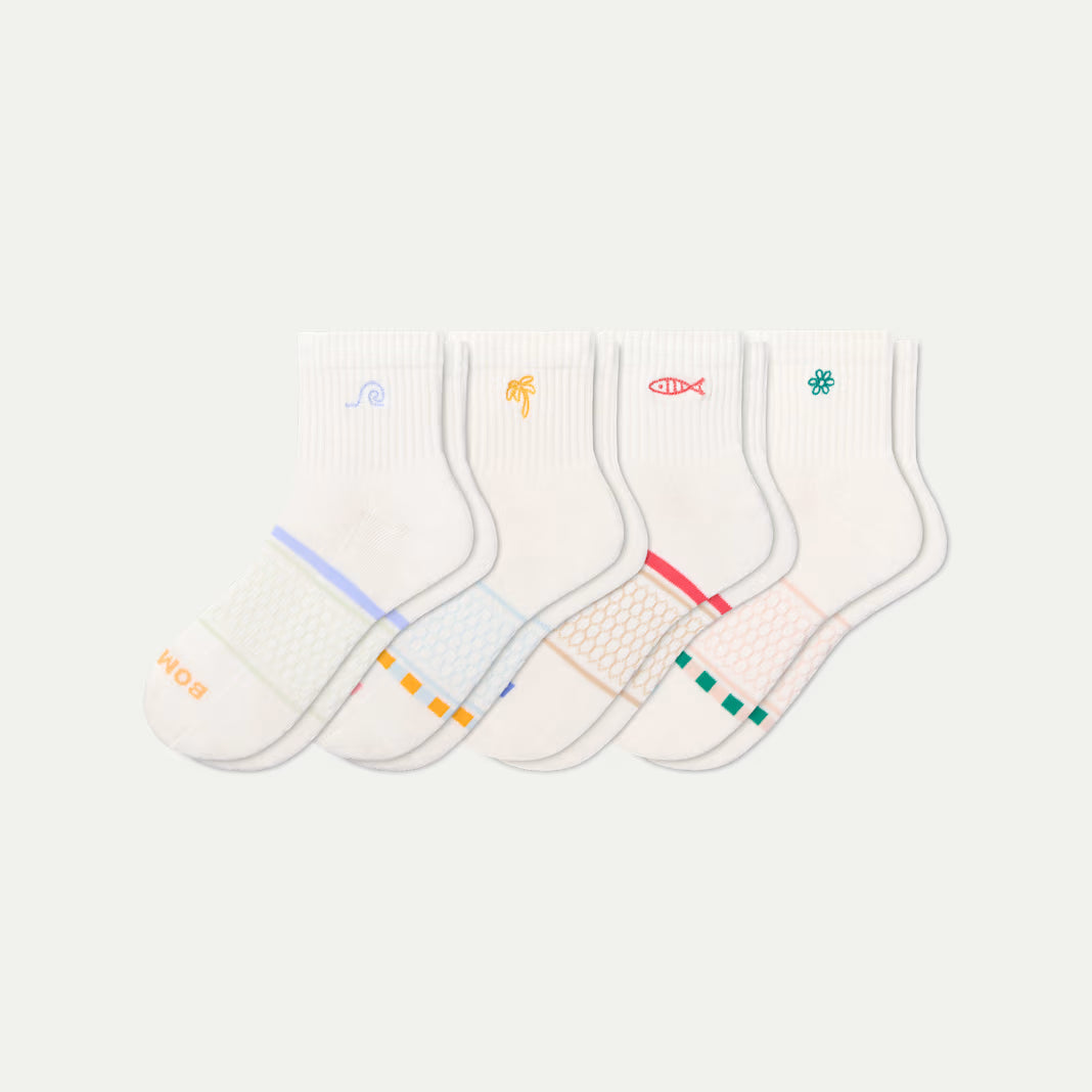 Women's Beach Day Embroidered Quarter Sock 4-Pack