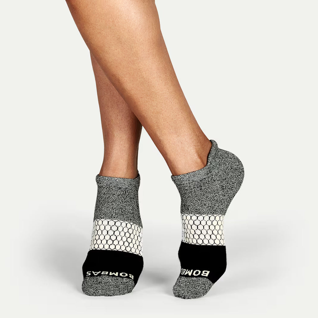 Women's Tri-Block Ankle Sock(Marled Dark Grey And Cream)