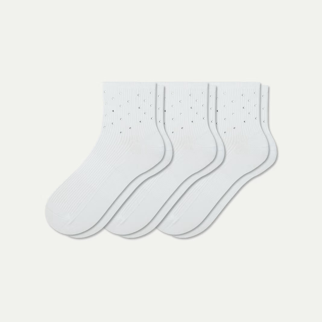 Women’s Rhinestone Rib Quarter Sock 3-Pack